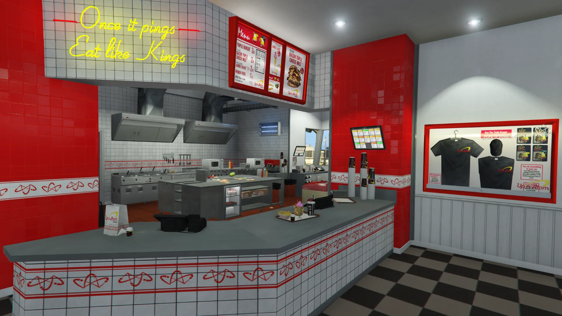 Vinewood Up-n-Atom Burger reception counter GTA V FiveM Interior MLO