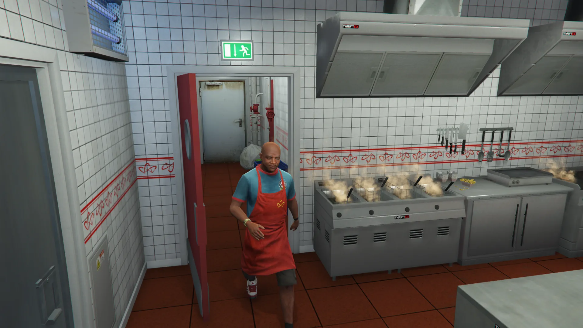 Vinewood Up-n-Atom Burger staff exiting restroom entering kitchen GTA V FiveM Interior MLO